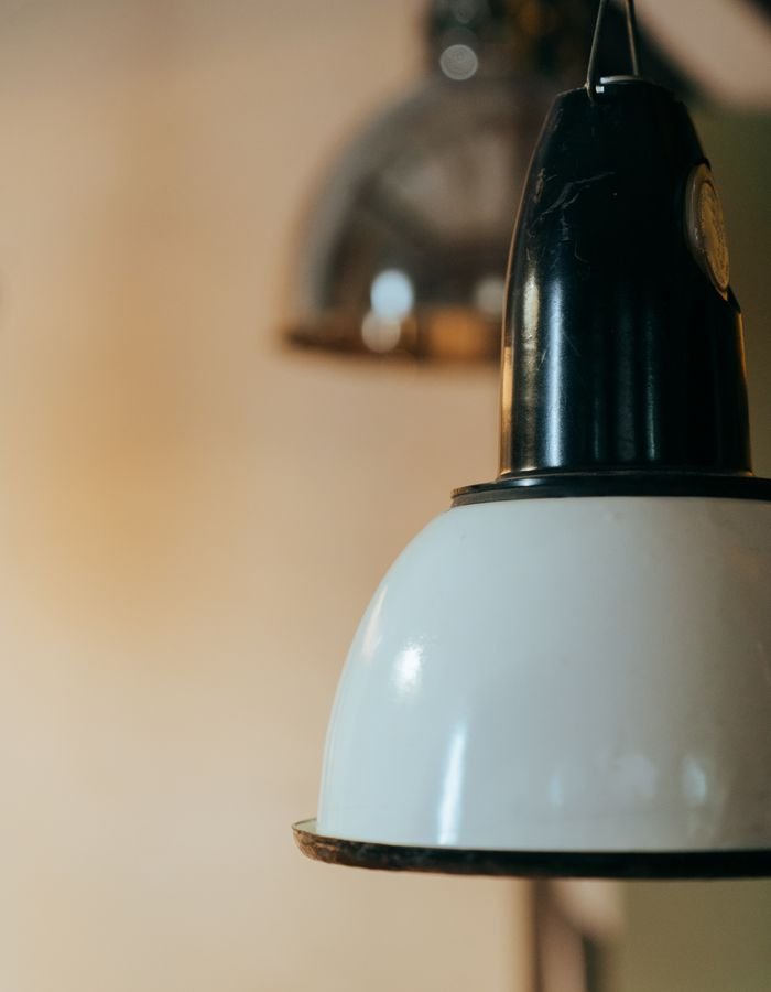 An enamelled industrial pendant lamp shade